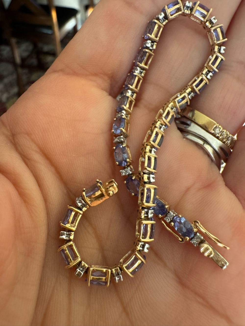 Gorgeous 7CTW Natural Tanzanite Diamond Tennis Bracelet 14K Yellow Gold 7.8g 7” - Picture 5 of 16